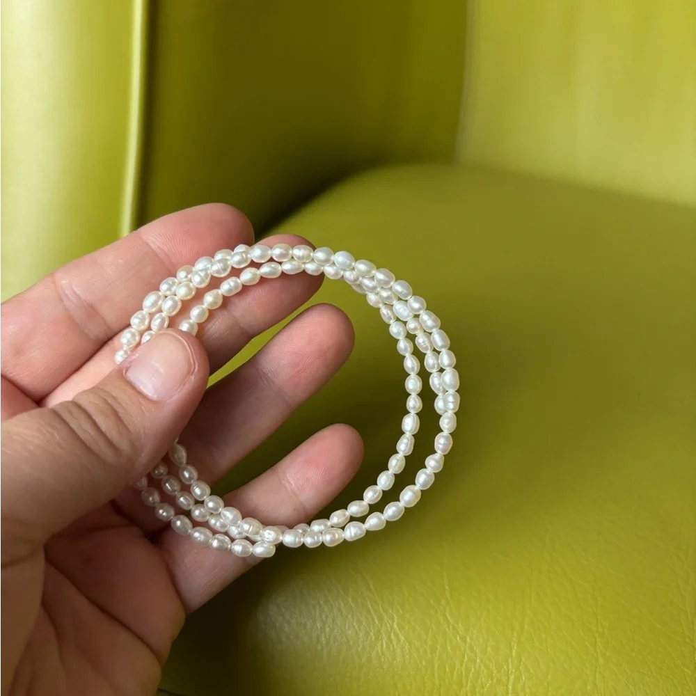 Genuine Freshwater Pearl Wrap Bracelet Spring Stretch Minimalist Stackable - Picture 3 of 5